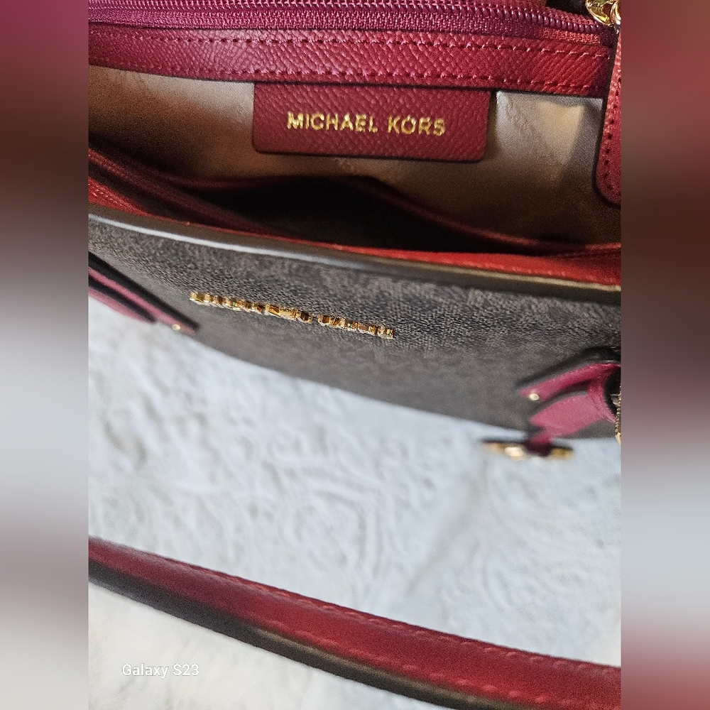 Michael Kors Burgundy and Gray Tote Bag - Picture 7 of 11